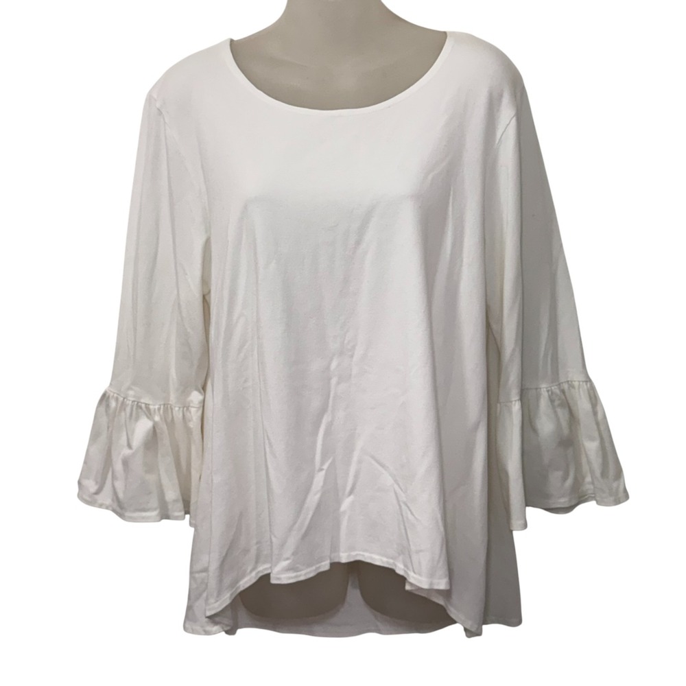 Bryn Walker White Bamboo Cotton‎ Jersey Tunic Bell Sleeve Top Size M